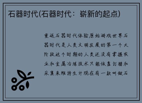 石器时代(石器时代：崭新的起点)